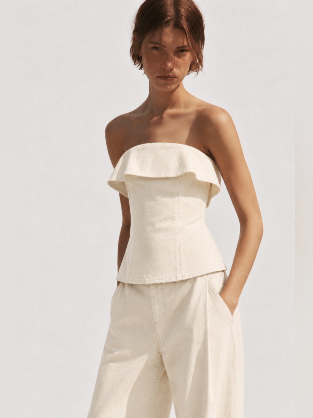 Zara Zw Collection Strapless Ruffle Top
